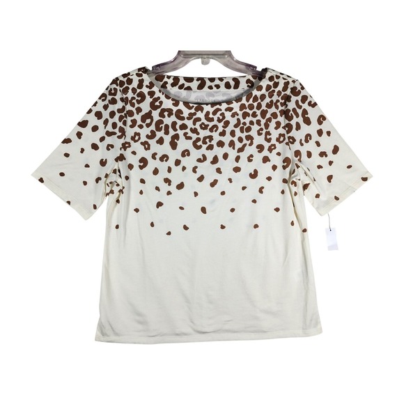 Talbots Tops - Talbots NWT Women M Leopard Print Cotton Knit Top Brown Ivory Casual Chic Safari